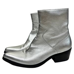 Calvin Klein Silver Metallic Aiden Zip Cowboy Low Boots 10.5